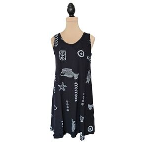Baba Hawaii Black Dress with White Beach Decals Sz M